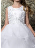 Beaded White Lace Tulle Layered Flower Girl Dress